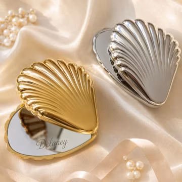 Engraved Compact Mirror with Name,Bridesmaid Proposal Gift,Personalized Seashell Makeup Mirror for Wedding Party Favors,Custom Mirror Gifts