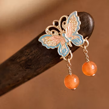 Butterfly Hair Stick, Chinese Style Wooden Hair Pin with Tassel, Short Hair Fork for Bun Gift