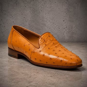 Handmade men tan ostrich texture moccasin shoes, formal slip ons loafers