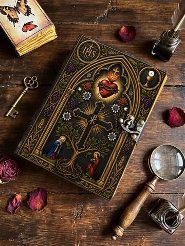 Sacred Heart Cross Leather Journal: Handmade Catholic Prayer Notebook & Vintage Faith Diary