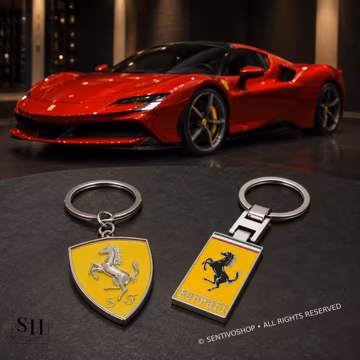Yellow Shield Car Keychain, Horse Enamel Key Ring, Automotive Gift for Car Lovers