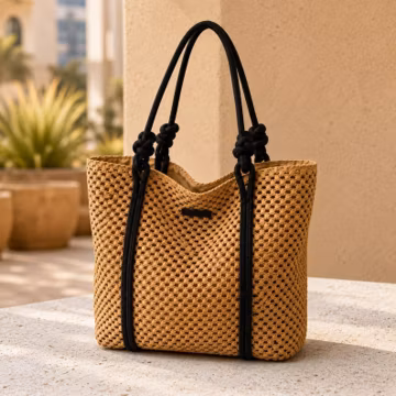 Woven Straw Tote Bag with Knotted Rope Handles, Large Beach Shopper Bag | Boho Summer Bag in 2 Colors, Casual Tote For Women