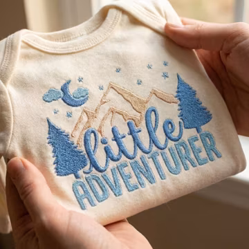 Little Adventurer Embroidery Design, Mountain Pine Tree Machine Embroidery, Boho Nature Outdoor Baby Quote PES DST JEF File