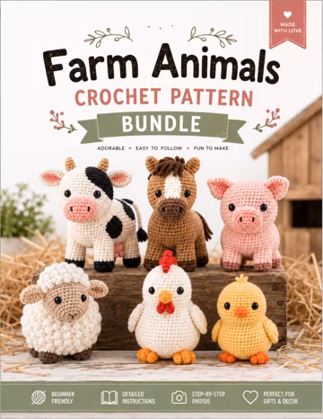 Farm Animals Amigurumi Crochet Pattern Bundle PDF, 40 Farm Animal Crochet Patterns, Cow, Pig, Sheep & Chicken – Instant Download