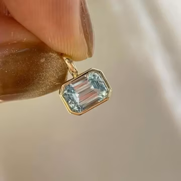 Aquamarine Emerald Cut Pendant, 14K Solid Gold Bezel Setting Pendant, Solitaire Pendant, March Birthstone Pendant, Anniversary Gift