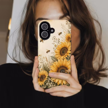 Sunflower Bee Phone Case, Honeybee Floral Case, Vintage Botanical Garden iPhone Samsung Cover, Cottagecore Gift for Her