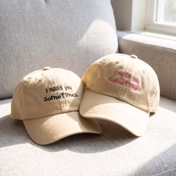I Miss You Sometimes Embroidered Baseball Cap, Beige Dad Hat with Pink Embroidery, Sarcastic Quote Baseball Hat, Y2K Trendy Aesthetic Cap