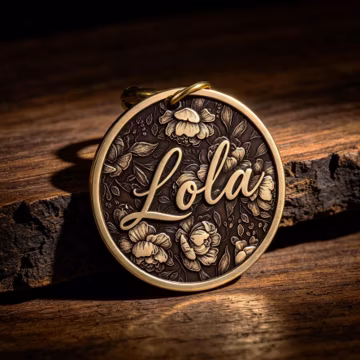 Personalized Brass Dog Tag, Floral Custom Pet ID Tag, Engraved Dog Name Tag for Collar, Raised Floral Pet Charm, Unique Puppy Gift