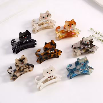 Cute Cat Acetate Hair Claw, Sparkle Rhinestone Kitten Hair Clips, Trendy Tortoiseshell Marble Hair Accessory for Cat Lovers, Gifts for Her