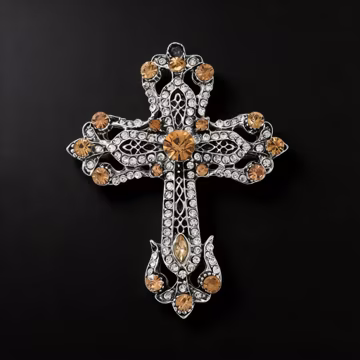 Rhinestone Cross Brooch – Vintage Court Style Pin, Luxury Handmade Statement Jewelry