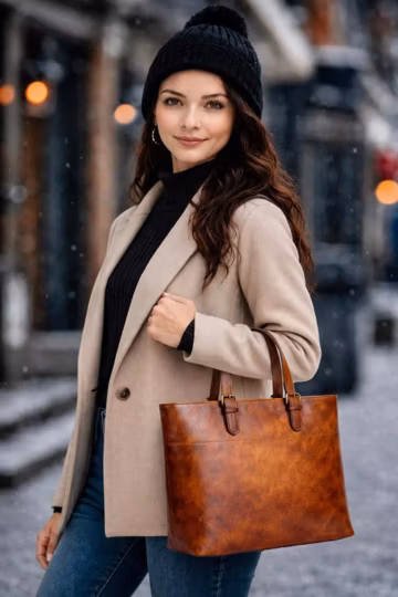 Handmade Brown Leather Tote Large Work & Travel Shoulder Bag