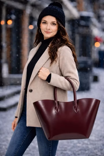Elegant Burgundy Red Leather Handbag - Office aur Safar ke liye Behtareen Large Tote