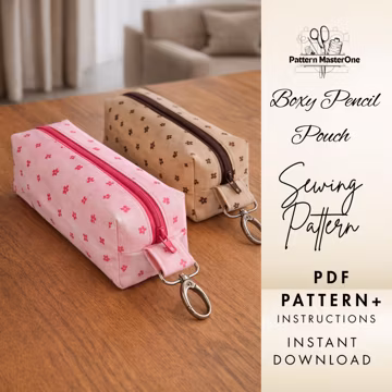 Boxy Pencil Pouch Sewing Pattern PDF, Zipper Pouch Pattern, Pencil Case, Step by Step Instructions with Photos, Instant Download