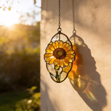 Handmade Sunflower Stained Glass Suncatcher, Iridescent Floral Window Hanging, Rustic Home Decor, Unique Gift for Flower Lovers & Her