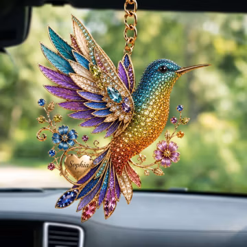 Personalized Hummingbird Acrylic Keychain, Custom Name Bird Keyring, Hummingbird Keepsake, Nature Lover Gift, Floral Bird Ornament, Unique