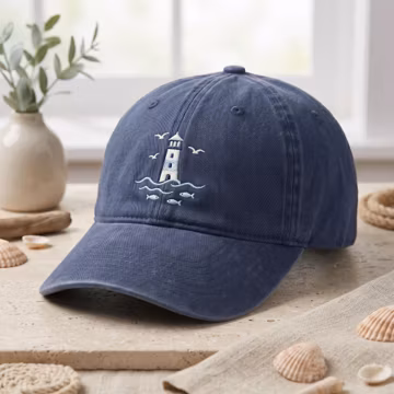 Custom Name Lighthouse Embroidered Cap, Personalized Nautical Hat For Men Women, Sailor Dad Birthday Anniversary Gift