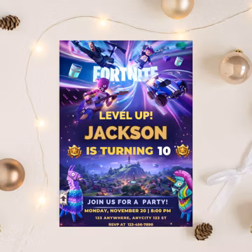 Editable Fort Game Birthday Invitation, Gamer Party Invite, Battle Royale Theme Invitation