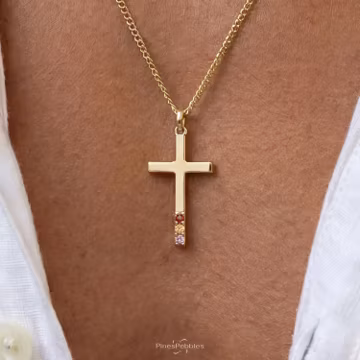 Custom Birthstone Necklace, Gold Cross Necklace, Mens Necklace, Gift for Him