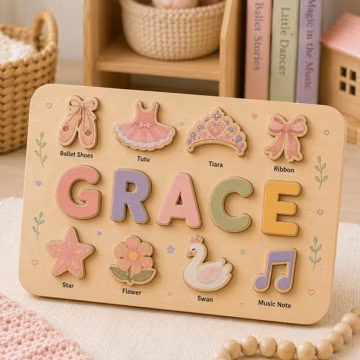 Personalized Ballet Name Puzzle, Custom Wooden Montessori Puzzle, Ballerina Learning Toy, Baby Name Puzzle, Ballet Nursery Decor