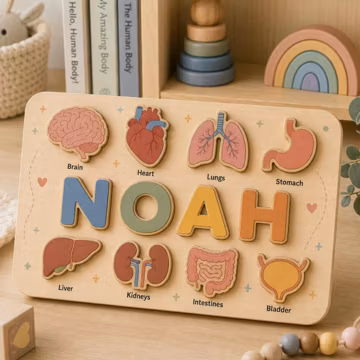 Personalized Human Body Name Puzzle, Custom Wooden Anatomy Puzzle, Montessori Learning Toy, Body Parts Puzzle, Educational Gift for Kids