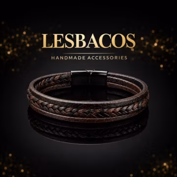 Braided Leather Bracelet for Men, Brown Black, Titanium Steel Clasp