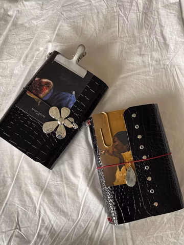 Personalized Black Croc Embossed Leather Journal Cover, Vegetable Tanned Trifold Refillable A5 B6