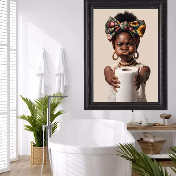 Afro Girl Toilet Paper Bathroom Art Print, Funny Stink Face Decor (Digital Download)