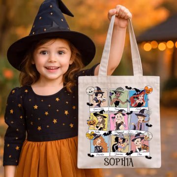 Custom Disney Princess Halloween Tote Bag, Disney Halloween Candy Bag for Girls, Trick or Treat Toddler Gift, Disneyland Spooky Trip Bag