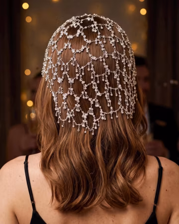Crystal Headpiece Crown, Silver Bridal Headband, Gatsby Hair Jewelry, Wedding Accessory, Hair Chain, Princess Bridal Headpiece