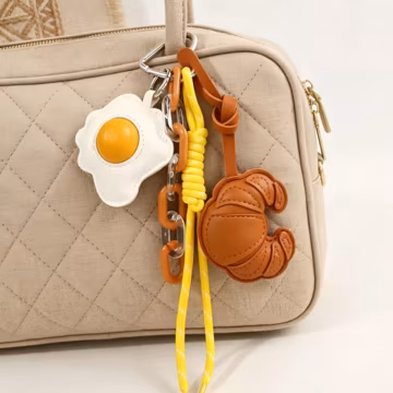 Personalized Croissant Bag Charm, Handmade Leather Breakfast Keychain, Gift for Her