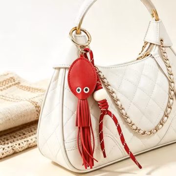 Personalized Octopus Bag Charm, Handmade Leather Purse Charm, Ocean Gift for Her