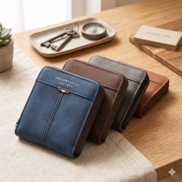 Mens Zipper PU Leather Wallet Vintage Short Multi Card ID Money Purse
