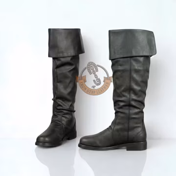 Handmade Genuine Leather Pirate Boots: Knee-High Renaissance Medieval Cosplay LARP