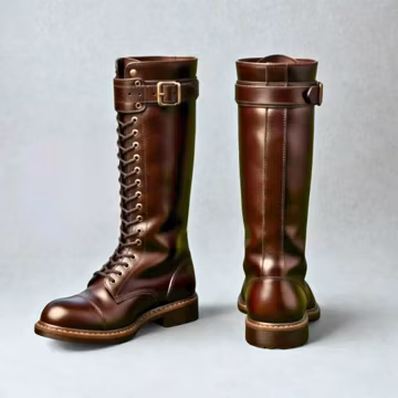 Handmade Full Grain Leather Engineer Boots, Tall Lace-Up Motorcycle Riding Footwear