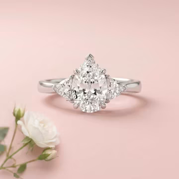 IGI Certified Lab Grown Diamond Engagement Ring, Three Stone Wedding Ring, Pear & Trillion Cut Diamond Anniversary Ring, 14k White Gold Ring