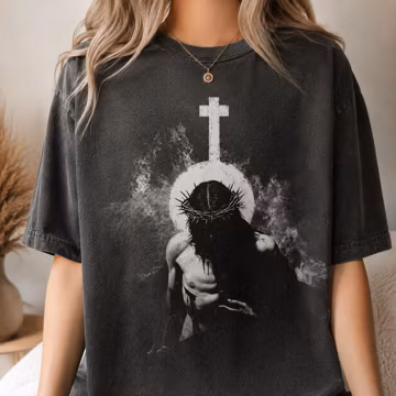Comfort Colors Christian Gothic Graphic Shirt, Cross Religious Dark Art Unisex Statement Tee Gift