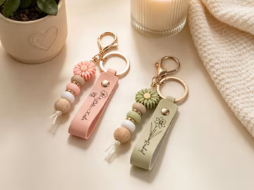 Handmade Daisy Beaded Keychain, Custom Name, Anniversary Gift