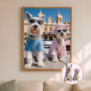 Custom Funny Two Dog Portrait from Photo, Personalized Pet Painting Wall Art