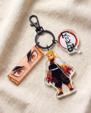 Kyojuro Rengoku Acrylic Keychain Bundle, Flame Hashira Manga Bag Charm