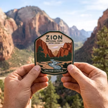 Zion National Park Embroidered Patch, Utah Canyon Landscape Iron-On Sew-On Badge, Hiking Travel Souvenir
