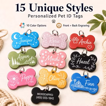 Personalized Bone Pet Tag, Custom Engraved Name, Phone Number, Microchipped Dog Cat Collar ID