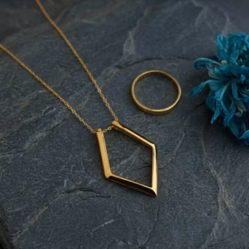 14K Gold Ring Holder Necklace, Geometric Ring Keeper Pendant, Geometric Triangle Ring Keeper Pendant, Minimalist Gift for Her & Him
