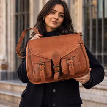 Personalized Full Grain Leather Crossbody Bag, Vintage Brown Saddle Shoulder Purse