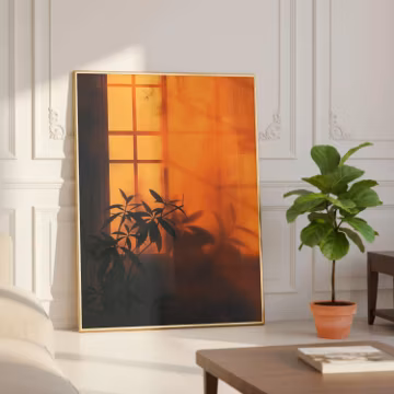 Warm Sunset Window Wall Art, Moody Light Shadow Print, Terracotta Aesthetic Decor, Minimalist Poster, Cozy Bedroom Wall Art