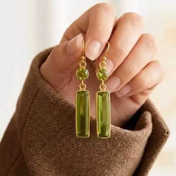 Handmade Peridot Dangle Earrings, Gold Plated Sterling Silver, August Birthstone Jewelry