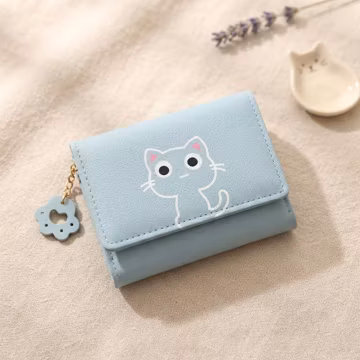 Cute Cat Wallet for Women, Small PU Leather Card Holder, Short Coin Purse with Clasp, Cartoon Print Mini Wallet, Trendy Gift for Her