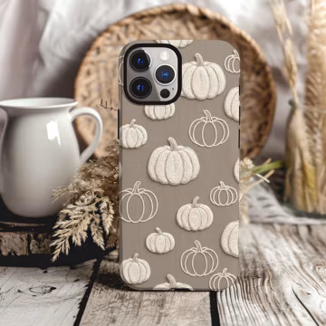 Neutral Taupe Pumpkin Phone Case, Faux Knit Pumpkin iPhone Case, Cozy Fall Phone Cover, Beige Autumn Pumpkin Pattern, Farmhouse Phone Case