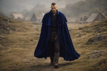 Medieval Renaissance Knight King Cloak, Velvet Blue Black Cape, Vampire Costume for Adults, Ren Faire Wizard Cape for Larp