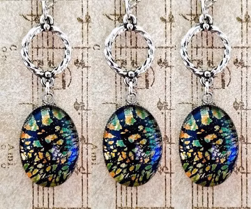 Dark Opal Necklace ~ Night Sky Onyx Nebula Moonstone ~ Opalescent Flecks Gold Green With Twisted Portal Ring Connect