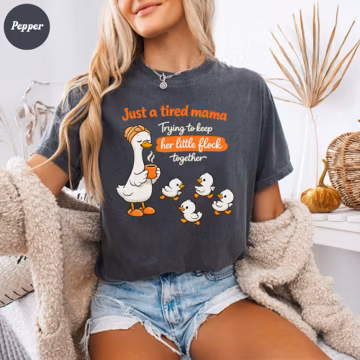 Comfort Colors Funny Duck Mom Shirt, Just A Mom Trying To Keep Her Ducks In A Row Shirt, Cute Mama Tee, Gift For Mom, Womens Casual Shirt